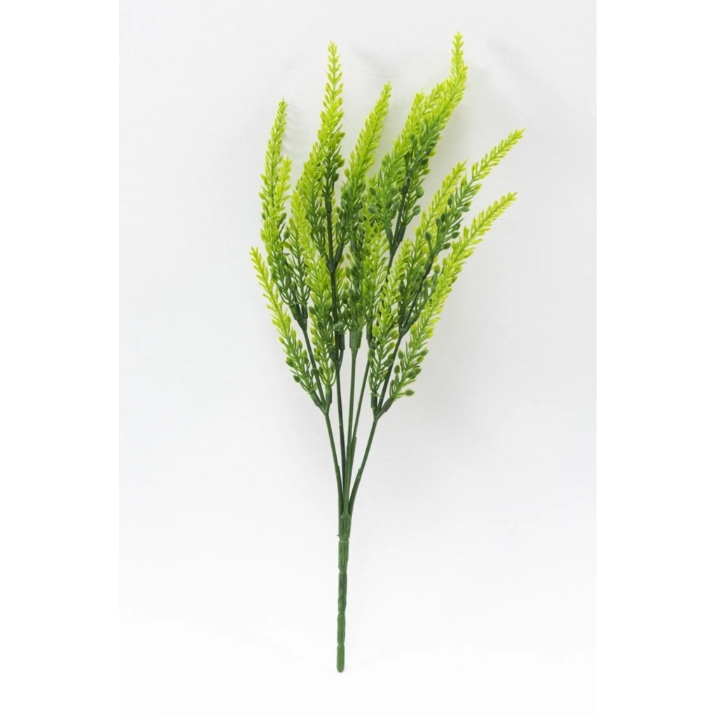 Yapay Bitki Yeşil Lavanta Demeti Pudrasız Model Yapay Dekor Yeşillik Aranjman 35 Cm 7 Dallı
